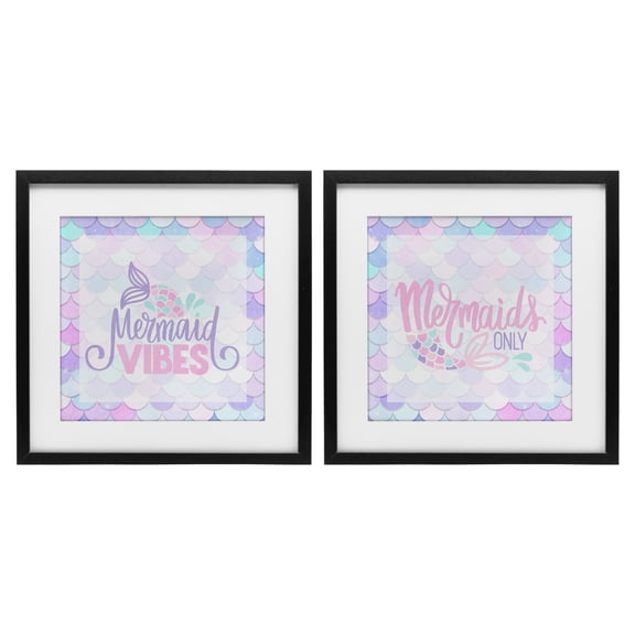 Dreamy Mermaid Phrases with Scales 2 Piece Black Framed Print Under Glass Set, design by Kim Allen