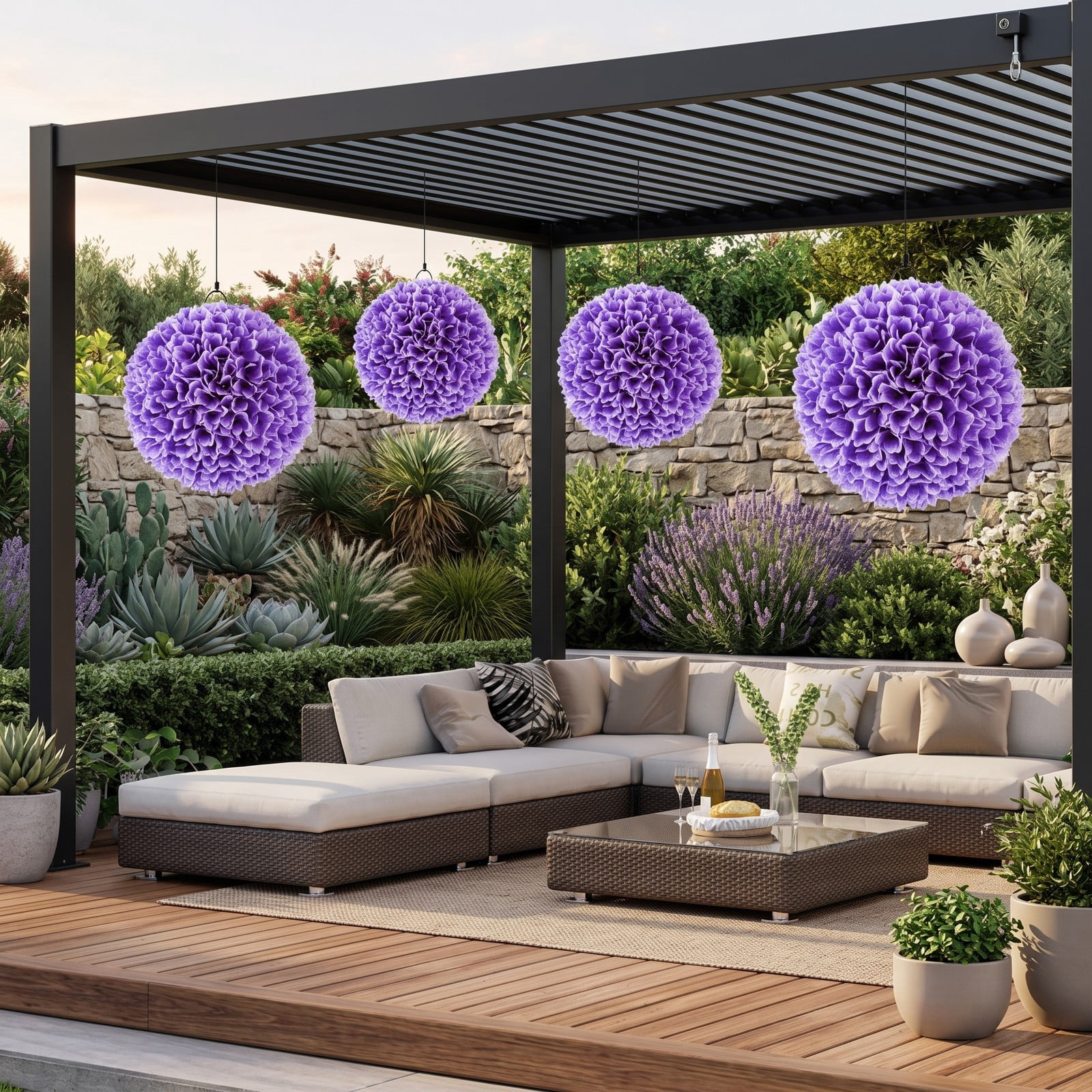 ALPULON 2 Pcs Artificial Plant Topiary Balls Faux Boxwood Decorative Balls, 11 Inch Lifelike PE Greenery Spheres for Indoor Outdoor Porch Yard Home Wedding, Purple