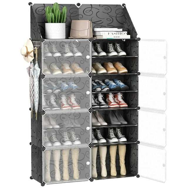 Zapatero Modular con Cubierta, 8 Niveles, Organizador de Zapatos o Sneakers, Incluye Manijas, Ganchos, Cierre Tipo Click, 4 Niveles de Almacenamiento, Mueble Organizador, Estante Zapatera