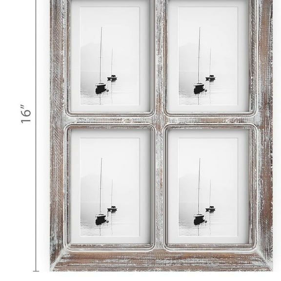4x6 or 5x7 Collage Picture Frames, 4 Photo Openings w/Mat for Multiple Pictures, Distressed Rustic Wood Farmhouse Frame for Wall, 16x12 (Brown)