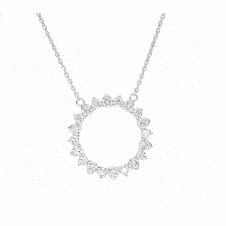 KEEVA JEWELS 1.75 Carat E-F/VVS-VS Round Moissanite Sunshine Necklace for Women 17 inch Length, White Gold Plated Silver