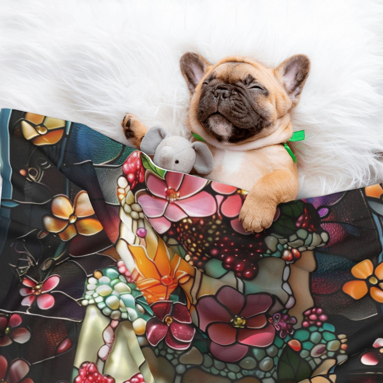Naloa Stained Glass Floral Cake Dog Blanket, 3 Sizes Cat Blanket for Indoor Cats Large Medium Small Dog Gifts-Medium