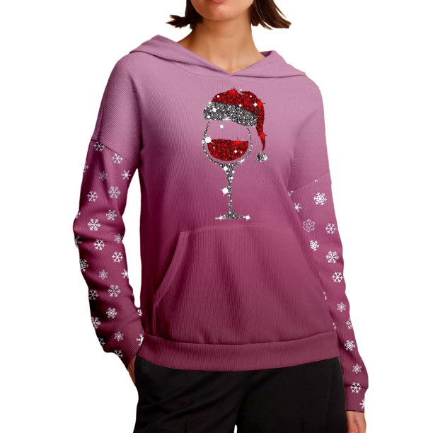 WILLBEST Sudadera de Mujer Cozy Style de Manga Larga con Capucha y Estampado Festivo, Ideal para Estar Cómoda En Casa y para Actividades Al Aire Libre XX-Grande