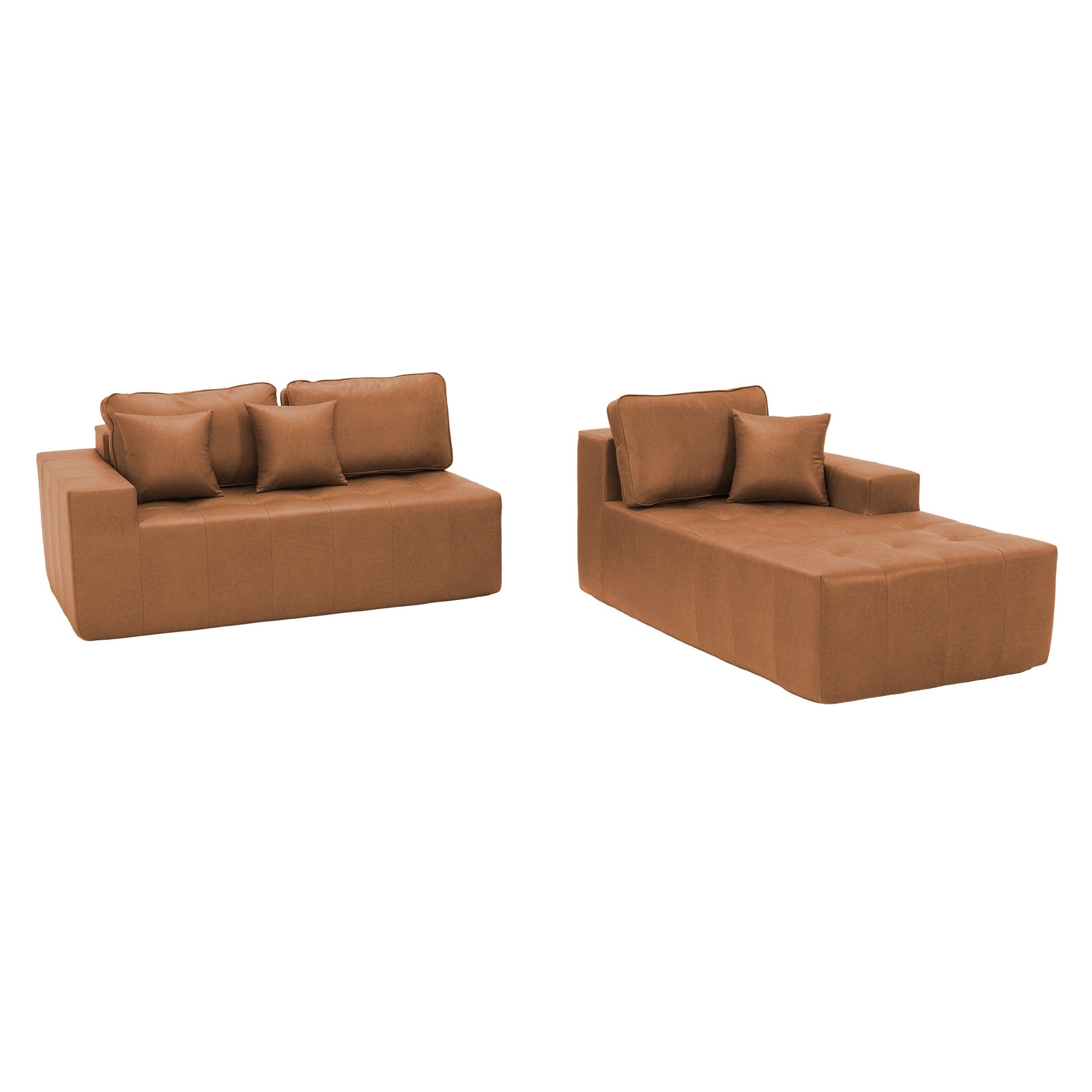 Howcool Boneless Cloud Sectional Sofa with Chaise,Faux Leather L-Shaped Couch,Deep Seat Modular Sofa with Wide Armrests,No Assembly Required,Right-Facing,Light Brown