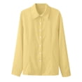 thumbnail image 2 of Ecqkame Womens Button Up Shirts Solid Color Long Sleeve Turn Down Collar Tops Casual Loose Formal Office Daily Blouse Yellow XL, 2 of 8