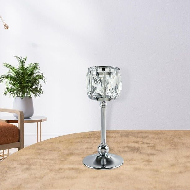 Portavelas de cristal de lujo perfecl Candelabros Pilar de vidrio para centro de mesa plata M