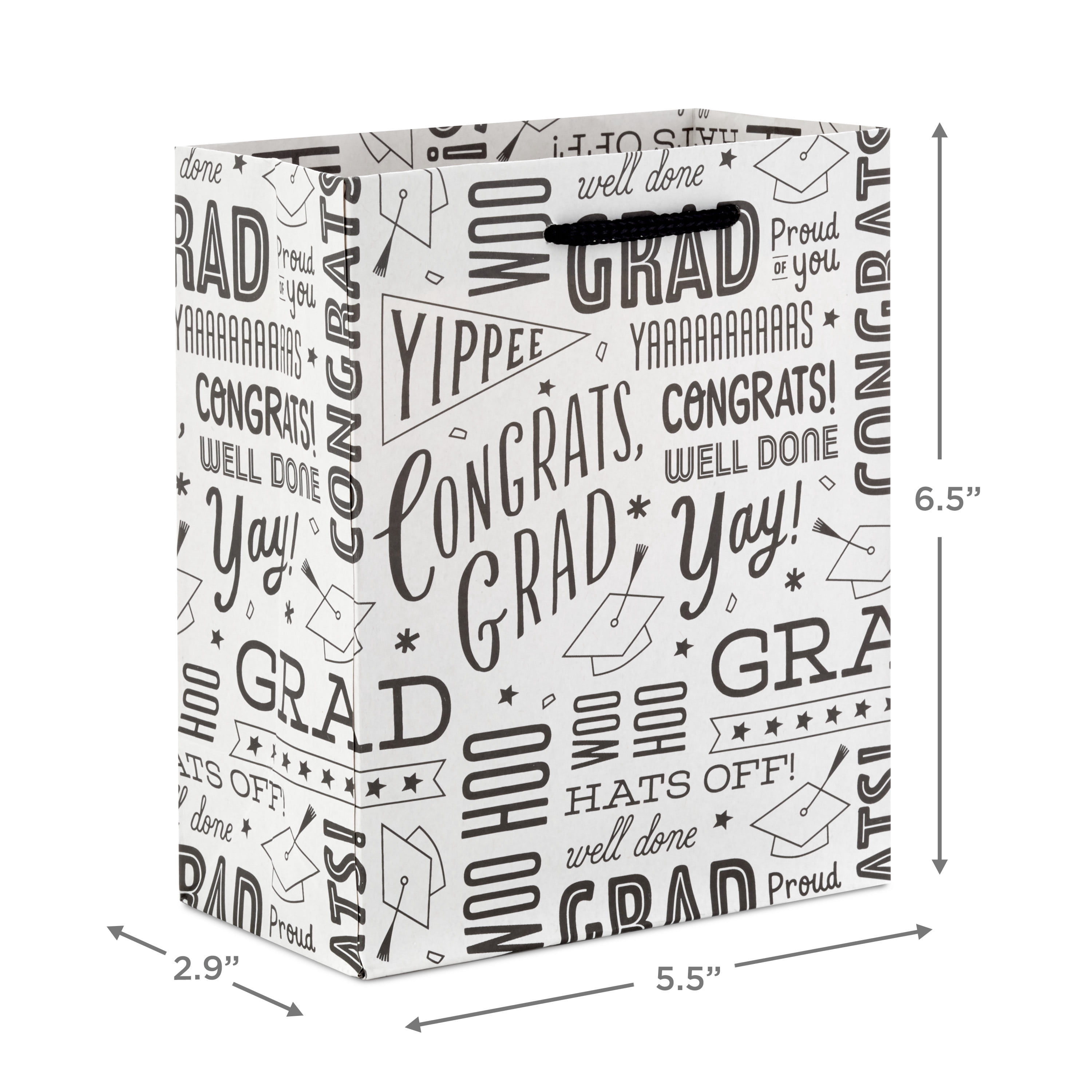 (2 pack) Hallmark 6" Small Graduation Gift Bag Bundle (8 Bags, 2 Designs: Kraft "Congrats, Grad," Black and White) for High School Graduates, Preschool, Kindergarten, College, Open House Party Favors