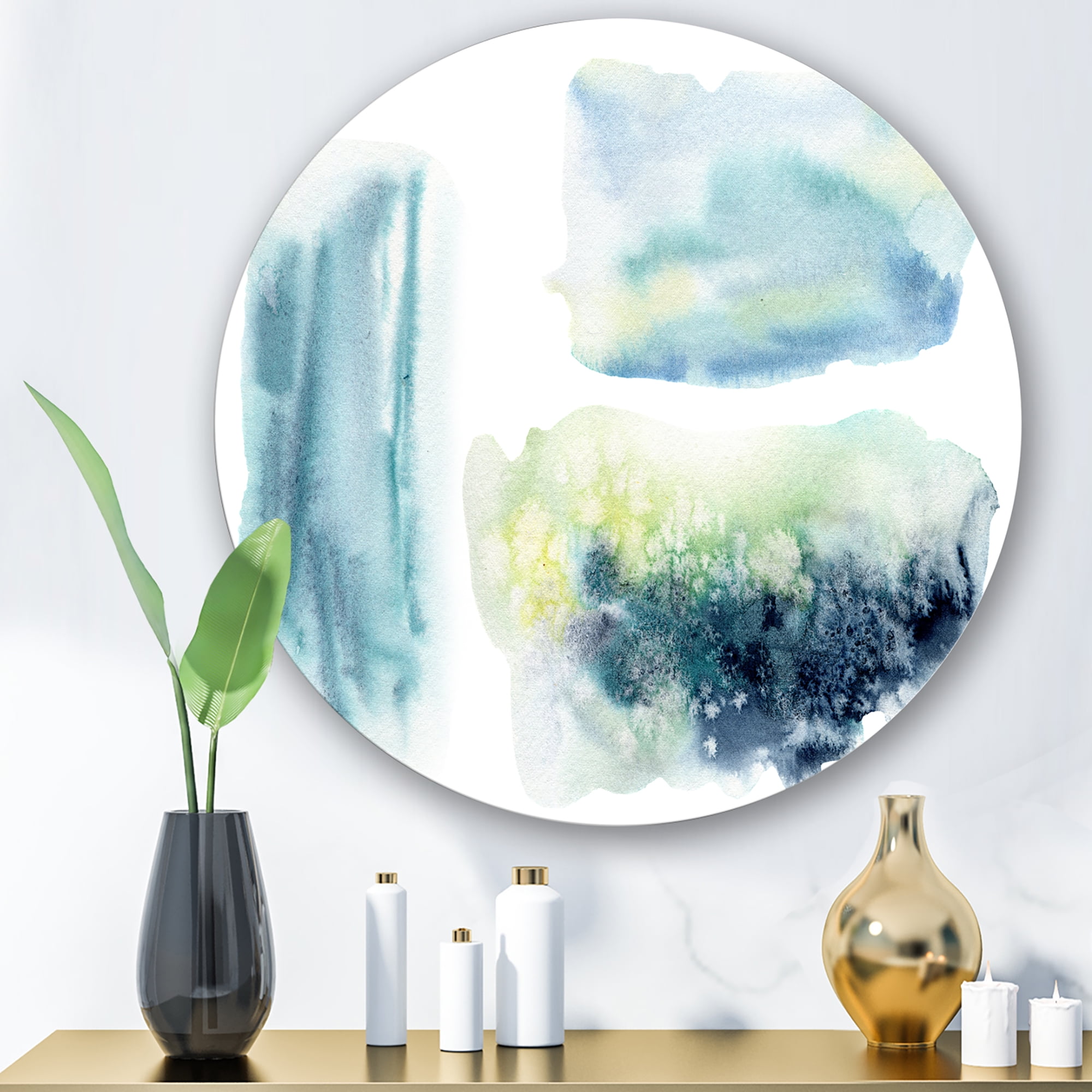 Designart 'Abstract Clouds Underwater' Modern Circle Metal Wall Art 23x23 - Disc of 23