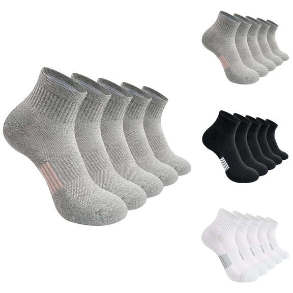AWASD 2026 New 5 PC Classic Solid Color Crew Socks for Men Comfort Moisture Wicking Running Socks Cushioned Athletic Running Sports Socks for Women(Gray One Size)