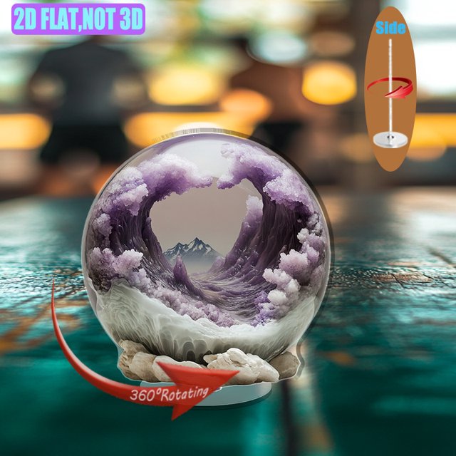 A rotating acrylic display featuring an amethyst geode connected to a power source for captivating illumination and elegance in any space