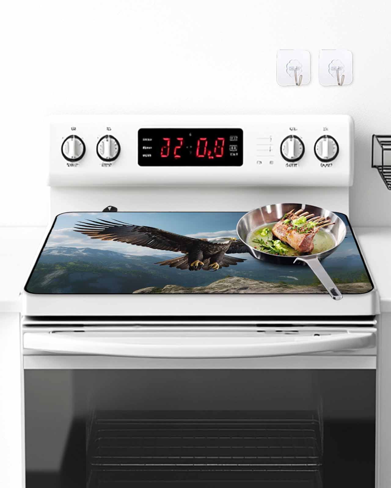 Stove Top Covers for Electric Stove, Eagle Glass Stovetop Cover Protector, Forest Mountains Range Sky Animal Natural Landscape Induction Cooktop Protector Oven Mat for Kitchen Countertop 24"x21"