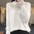 thumbnail image 2 of Annhoo Long Sleeve Sweater for Women Fall Casual Lapel Collared Pullover Shirts Basic Solid Knitted Base Layer Tops, 2 of 4