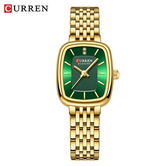 Mistaha Fashion Stainless Steel Women's Watch with Green Dial and Gold Case - Curren 9093 Casual Wristwatch for Ladies, International Trade Timepiece