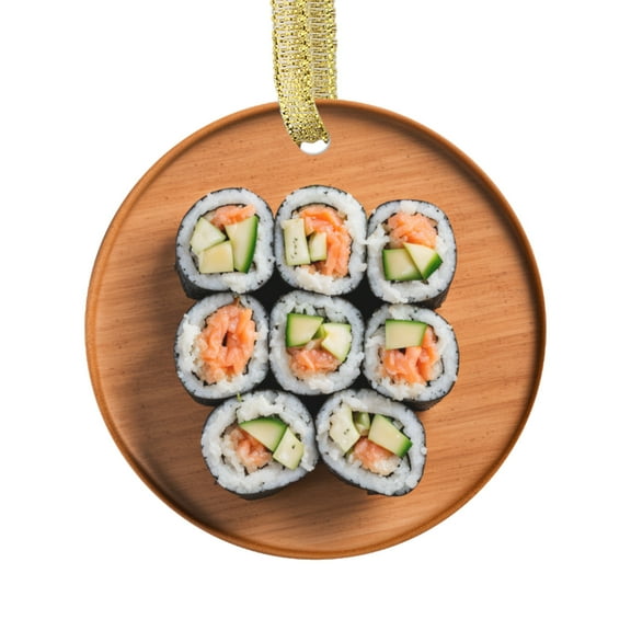 California Sushi Roll Japanese Food Double Sided Ceramic Foodie Novelty Holiday Christmas Xmas Tree Ornament Gift Accessory (Flat Printed Design, NOT 3D)