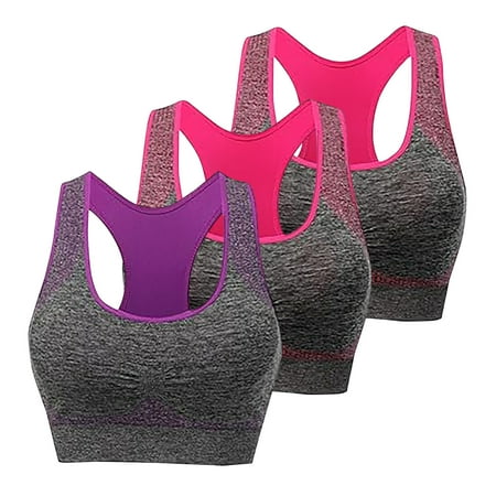 ATOYSOY 3 Pack Sports Bra Everyday Bra Racerback Yoga Activewear Clearance Bralette Underwear Teens Workout Push Up Breathable Comfort Bra Wireless Seamless Tank Tops Purple L