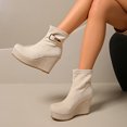 thumbnail image 5 of Wovix Women's Wedge Booties Fashion Faux Suede Side Zipper Boots Chelsea Dress Ankle Booties Thick Heel Round Toe Ankle Shoes Trendy Daily Beige 41, 5 of 7