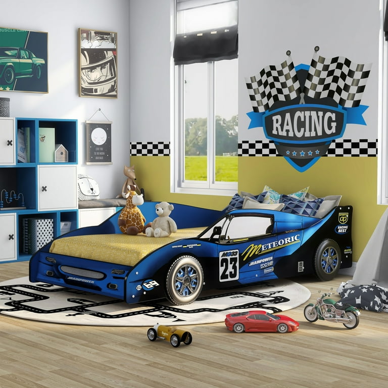 Furniture of America Buckner Mordern Race Car Design Youth Platform Bed by Blue