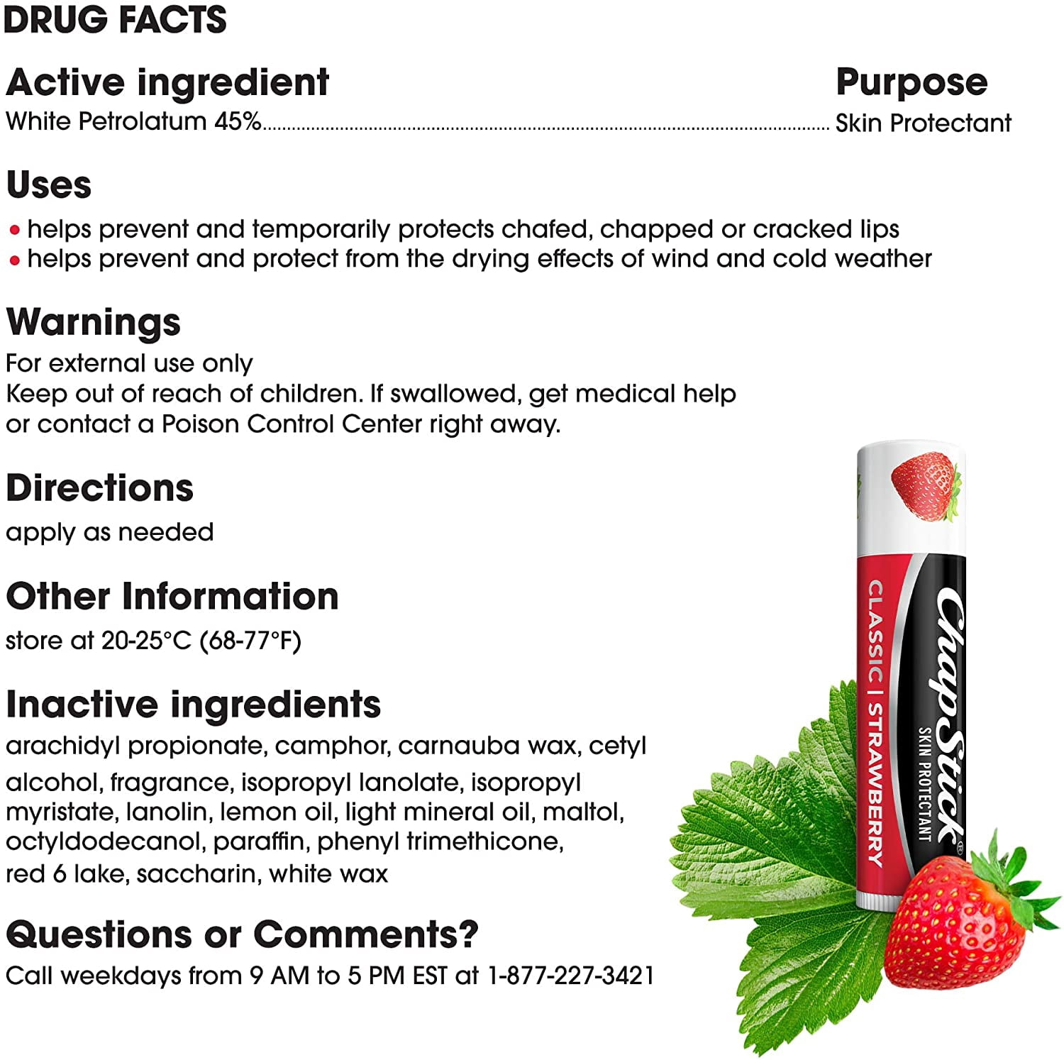 ChapStick Classic Strawberry Lip Balm Tubes, Lip Care and Lip Moisturizer - 0.15 Oz (Pack of 12)