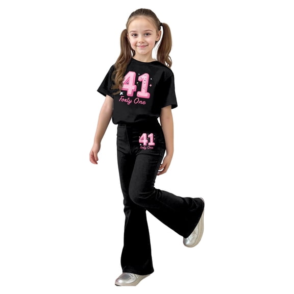 XIYON Cute Clothes For Girls Casual Fashion Outfit With Bow Short Sleeve Top And Long Pants For Play And Daily Wear 9-10 Years