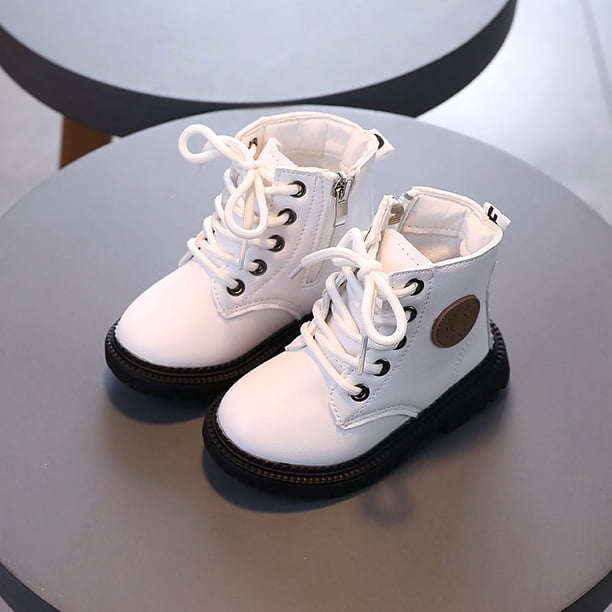 Botas Martin de otoño e invierno para niños, botas antideslizantes de cuero suave para niños y niñas, botines con cremallera y cordones para bebés