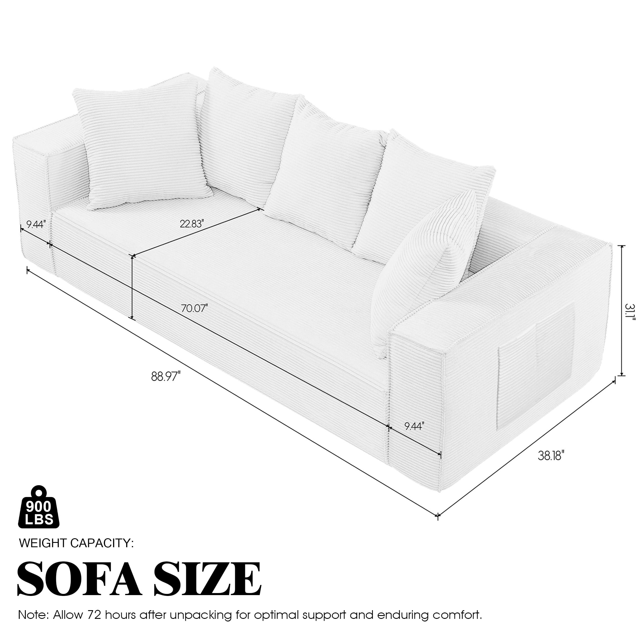 DEALTOPS 88" Loveseat Sofa, 3 Seater Pure Sponge Foam, Corduroy for Living Room, Easy Assembly，Orange