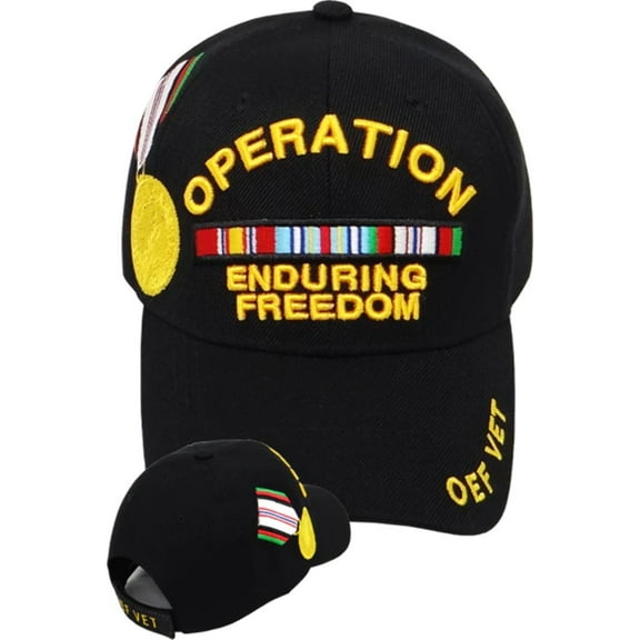 US Military Operation Enduring Freedom Veteran Ribbon Medal Black Baseball Hat Cap