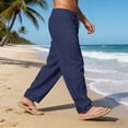 thumbnail image 4 of Uwinwear Men's Loose Fit Linen Pants, Lightweight Drawstring Waist Casual Summer Beach Yoga Trousers Navy 2XL, 4 of 5