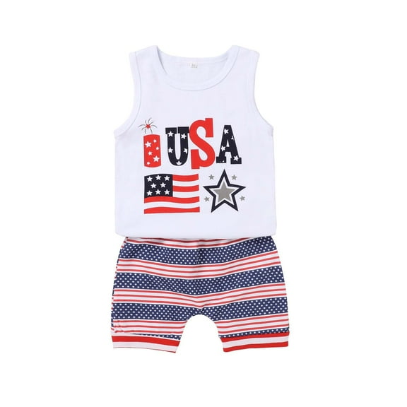 OAVQHLG3B 4th of July Baby Girl Outfits Summer American Flag Independence Day Letter tank shorts Clothes Set