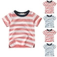 thumbnail image 5 of Boy Girl Cotton T-shirts Striped Print Short Sleeve Crew Neck Top Basic Tees Toddlers Kids Summer Clothes (4-5 Years, Red #A), 5 of 5