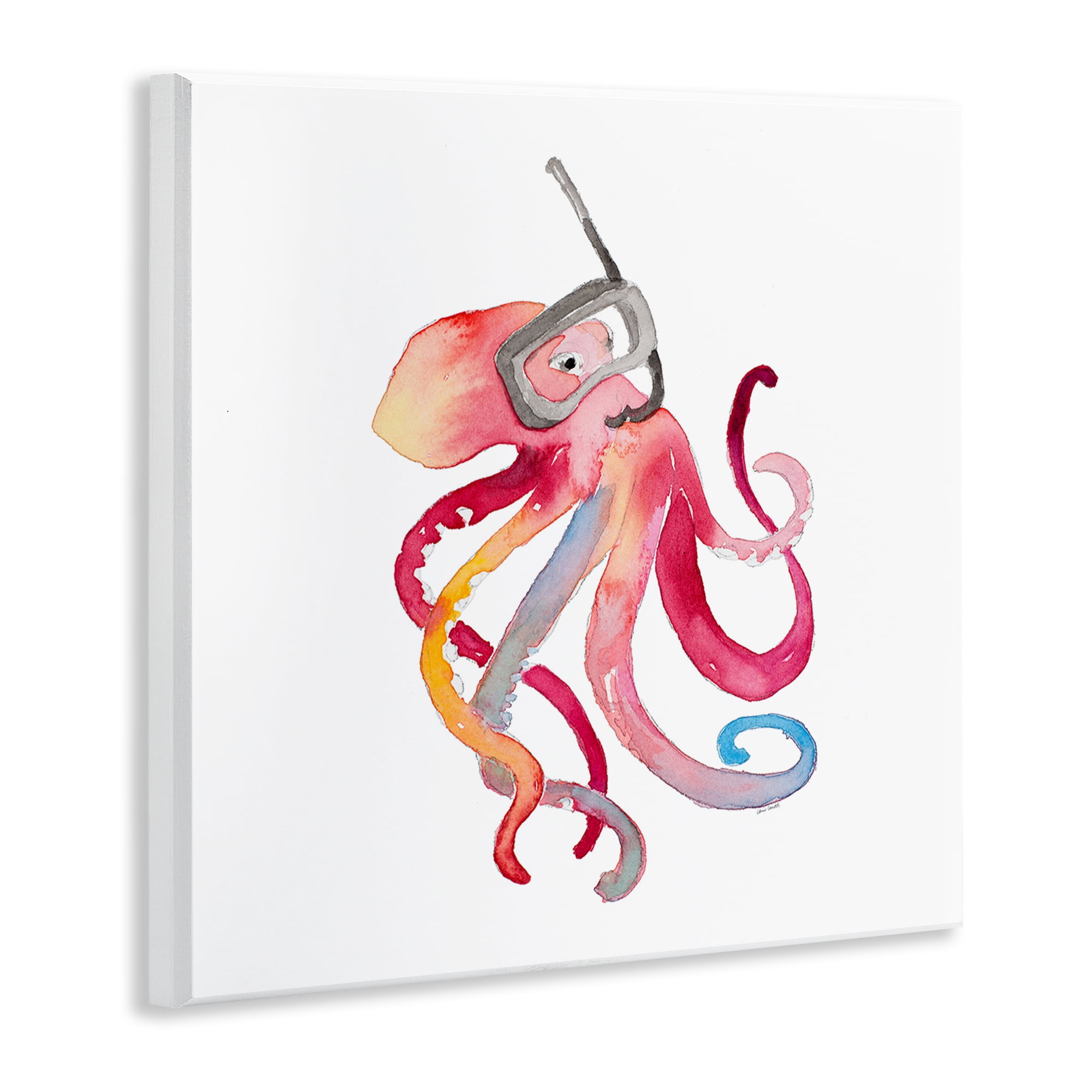 Stupell Industries Snorkel Mask Octopus Novelty Painting Unframed Art Print Wall Art, 12 x 12