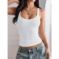 thumbnail image 5 of Women'S Square Neck Sleeveless Knit Ribbed Fitted Casual Crop Tank Top White XL, 5 of 8