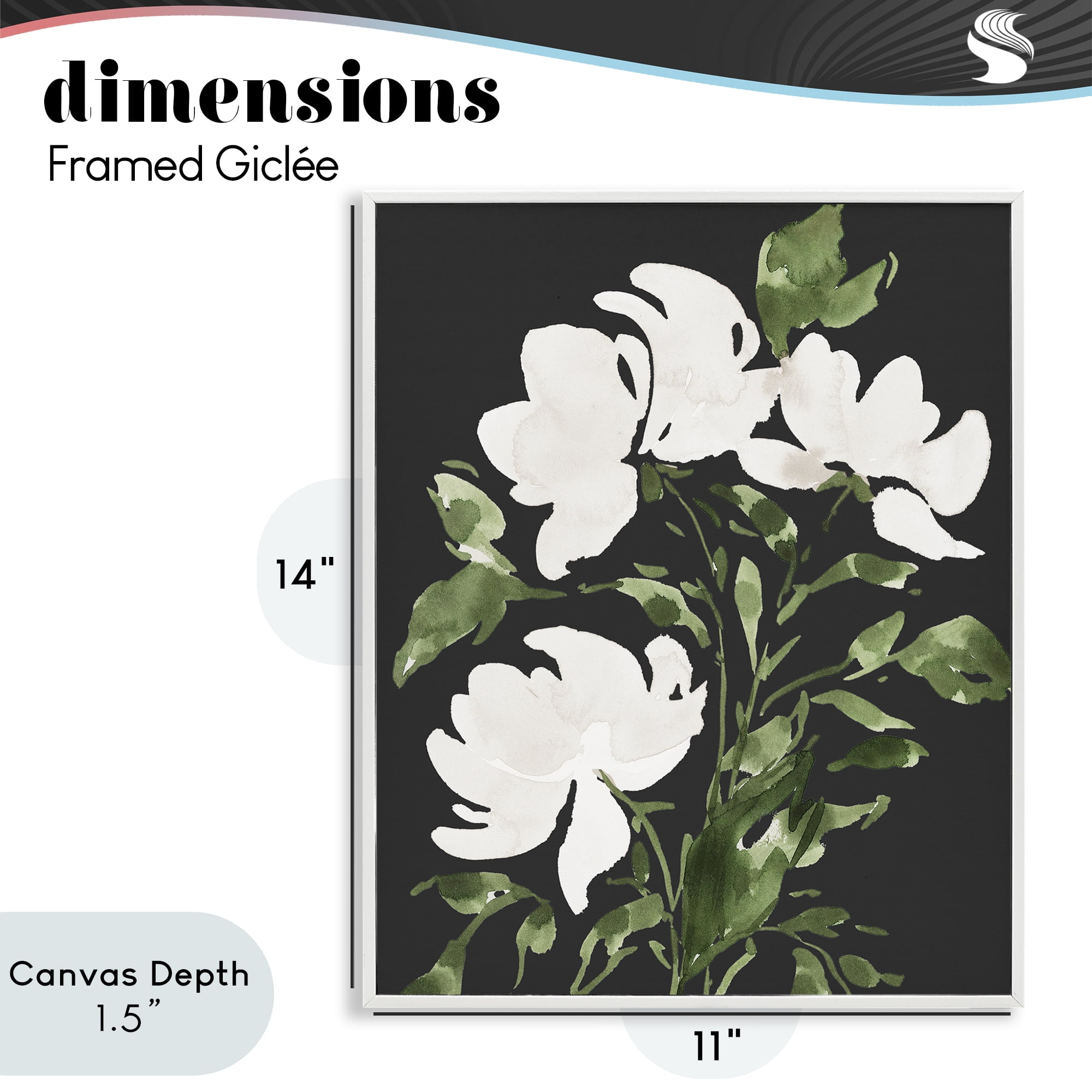 Stupell Industries White Over Black Floral White Framed Giclee Art, design by Lucille Price