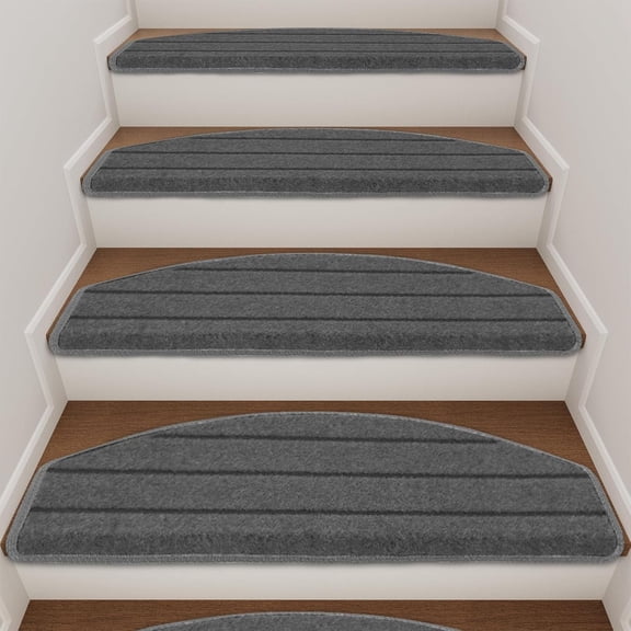 Bullnose Stair Treads Non-Slip for Wooden Steps,13 PCS/9.4 * 26 Inch Indoor Stair Carpet Runner,Cover,Mat for Dogs Baby Pets,Comfort Semi Circular(Gray)