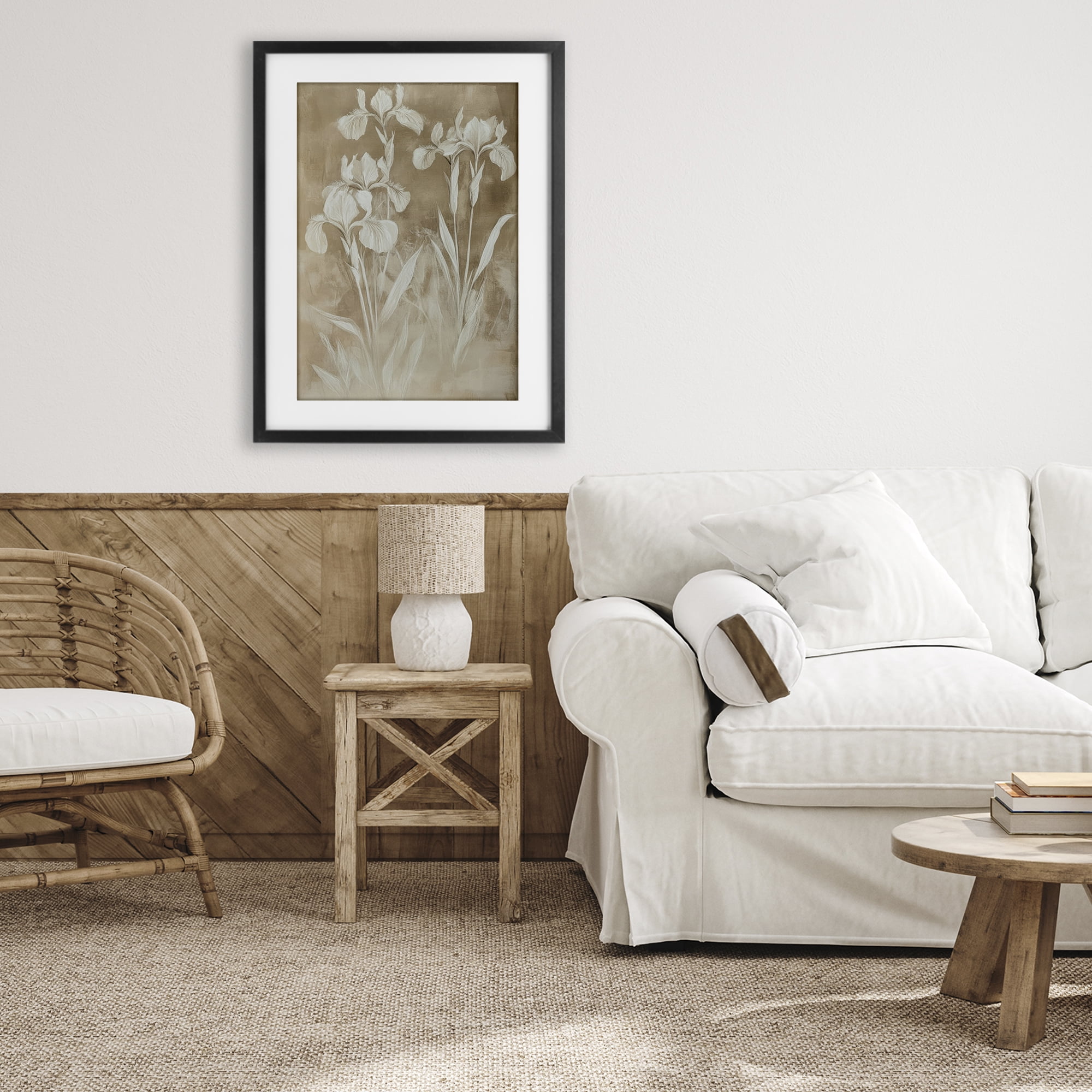 Stupell Industries Neutral Iris Botanical Study Black Framed Print Under Glass, design by Petal Prints Design