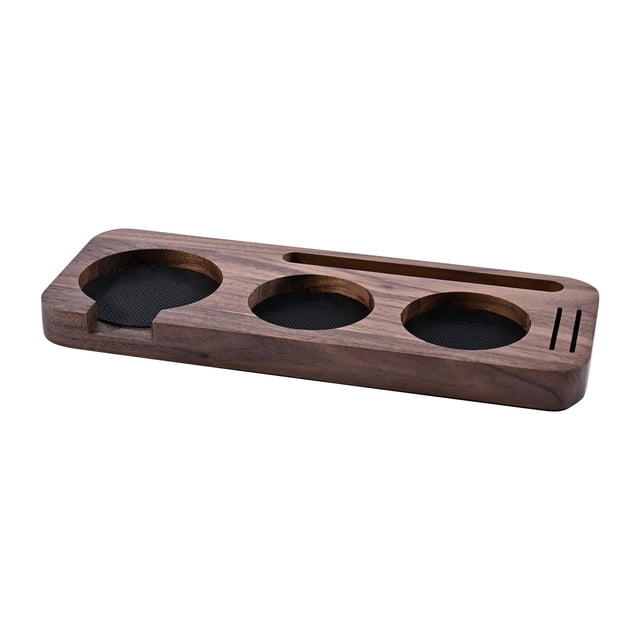 Organizador de prensador de café Sapele, soporte de madera multiranura para herramientas de barista con tapete de silicona, almacenamiento de accesorios de espresso para mostrador, para