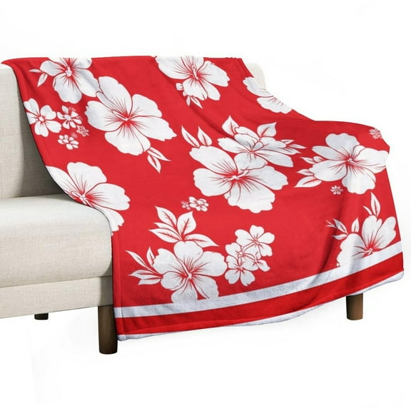 Red White Floral Print Throw Blanket for Women, Men - Super Soft Plush Blanket Throw Fleece Blanket Animal Blanket