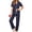 Navy Blue, variant on UVN Fall 2 Piece Pajamas for Women Short Sleeve Top and Long Pant Casual Button up Sleepwear Ladies Matching Set