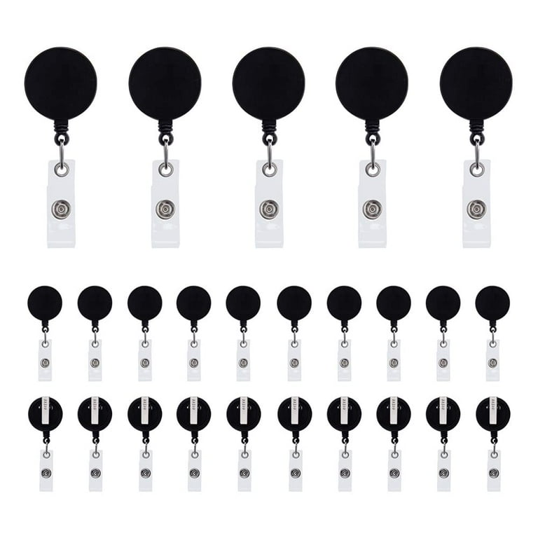 25 Pieces Black Retractable Badge Holders with Clip Nurse Badge Reel for ID Keychain Badge Holder Perfect for Therapist Office Worker Volunteer Gifts