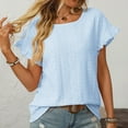 thumbnail image 7 of Xixinqiwan Women Tops Clearance under $10.00,Women's Fashion Casual Spring And Summer New Loose Thread Stitching Round Neck Short-Sleeved T-shirts Clearance Clothes under $5.00, 7 of 7