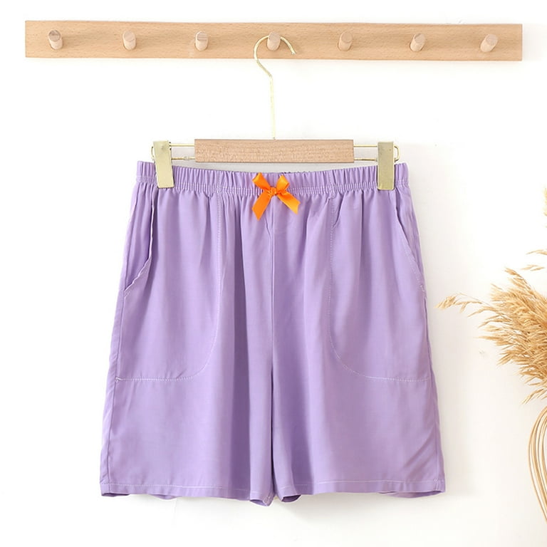 Aherbiu Womens Pajama Shorts Summer Casual Loose Wide Leg Lounge Shorts for Women Homewear Comfy Pj Short Solid Sleepwear XX Large PurpleA