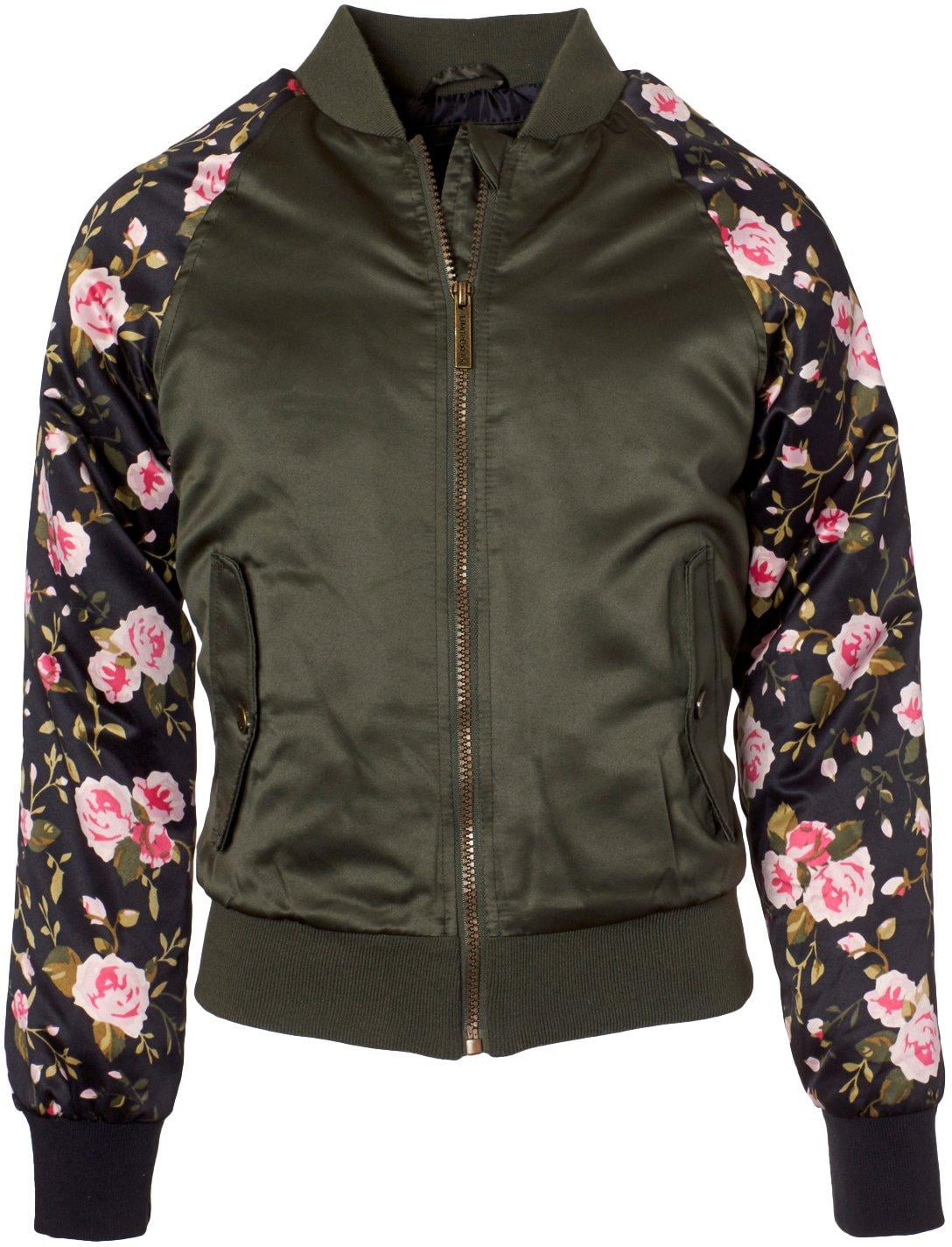 Limited Too Girls/' Floral Printed Sleeve Satin Bomber Jacket Size Large 10-12