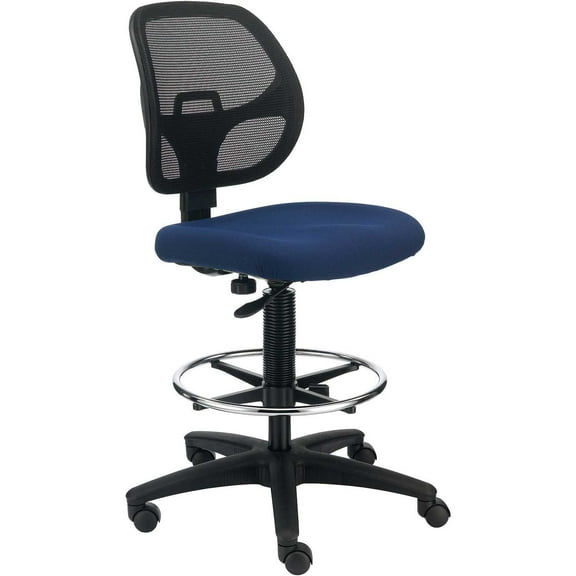 Armless Mesh Drafting Stool, Fabric, Blue, Mid Back