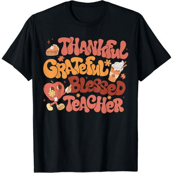 Thankful Grateful Blessed Teacher Pumpkins Thanksgiving T-Shirt