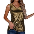 thumbnail image 2 of Mifsaly Metallic Shiny Sleeveless Tops Women V-Neck Draped Front Slim Fit Tank Top Going Out Evening Club Party Glitter Outfits L, 2 of 8