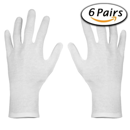 Paxcoo 6 Pairs XL White Cotton Gloves for Dry Hand Moisturizing Cosmetic Eczema