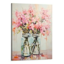 Creowell  Pink Flowers Canvas Wall Art: Abstract Bouquet in Vase Artwork Prints for Teen Girl Bedroom Pink Floral Picture Poster Bathroom Decor 16x20 Inch