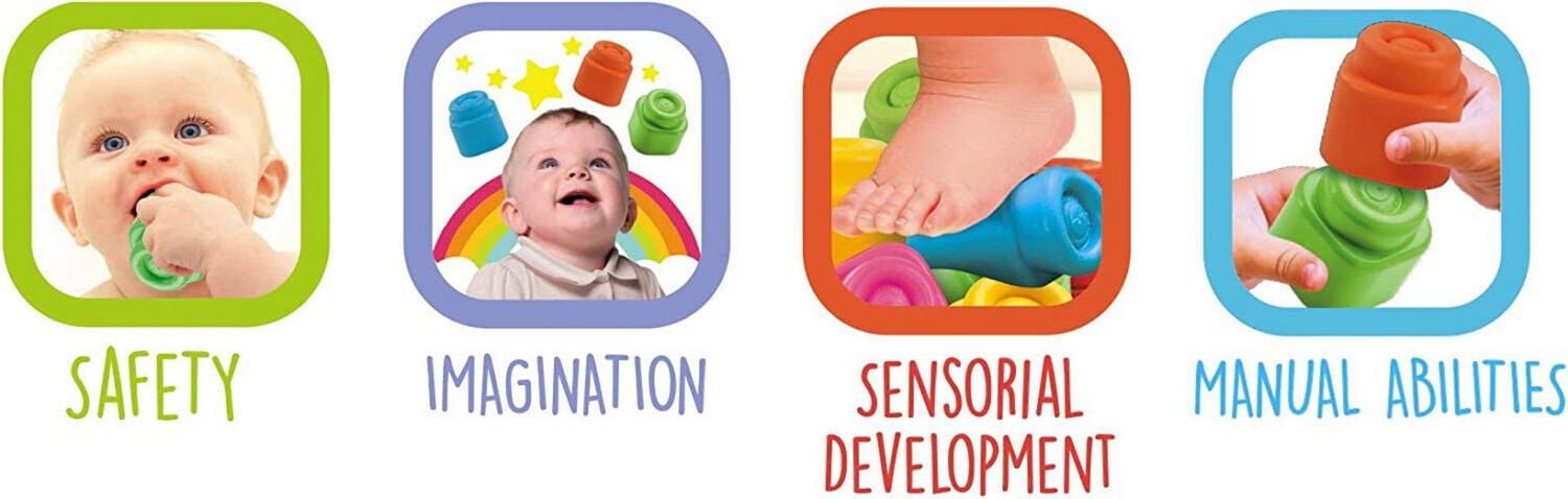 Clementoni Soft Clemmy 12 Piece Block Set - Made with a non-toxic & washable material. Suitable for 6-36 months.