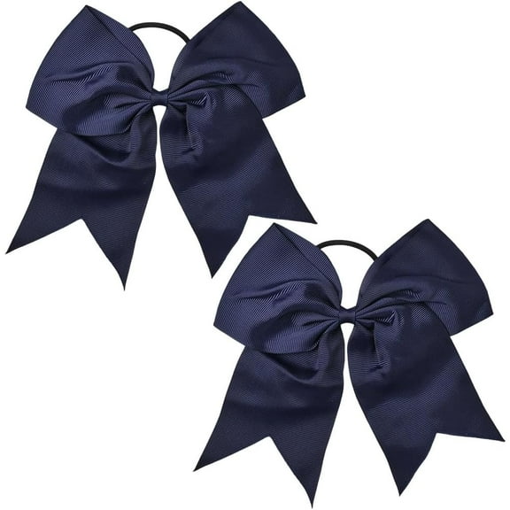 1 Box 2Pcs 7 Inch Cheer Hair Bows Blue Silky Satin Hair Large Ponytail Holder Bowtie Cheerleading Conquette Elastics Bowknot