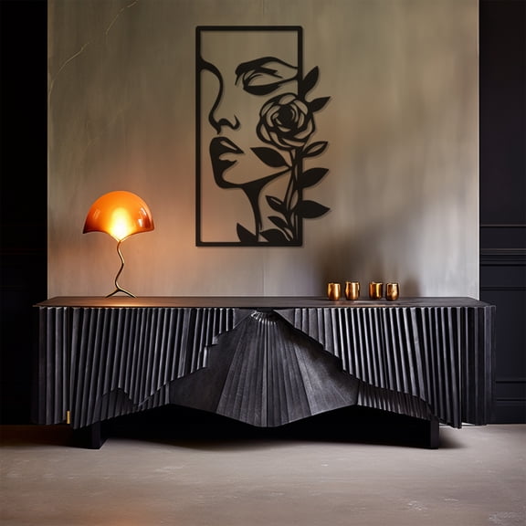 LaModaHome Exclusive Silhouette Of Woman With Flower On Face Line Art Metal Wall Art – Durable & Artistic Metal Wall Art for Home and Office Decor, Perfect for Any Interior Design Aesthetic
