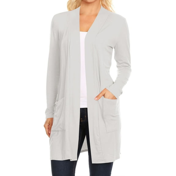 Women's Long Sleeves Relexed Fit Open Front Side Pockets Solid Cardigan